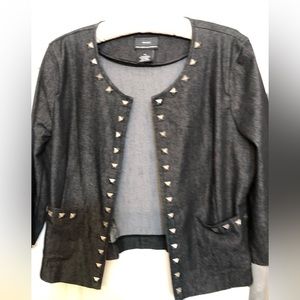 New York & Co size medium Black Denim Studded Jacket w/ pockets fits 10-12